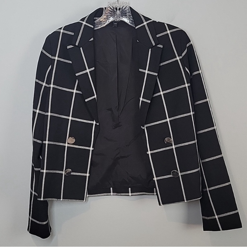 Express Black and White Plaid Women's Suit Jacket Blazer